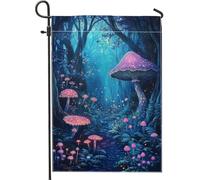 Bandiera da giardino con funghi magici, bandiera viola con funghi fantasia, decorazione per la casa, bandiera da cortile su entrambi i lati per la decorazione del prato esterno, arte autunnale del