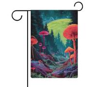 Bandiera da giardino con funghi, paesaggio, colori fluorescenti, bandiera da giardino, cortile, bandiera esterna stagionale per vacanze su entrambi i lati, 30,5 x 45,7 cm