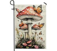 Bandiera da giardino con funghi primaverili ed estivi, striscione decorativo per esterni, bandiera decorativa per esterni con farfalla arancione, bandiera da cortile in iuta stagionale, decorazione