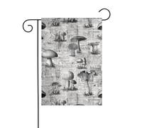 Bandiera da giardino con funghi vintage su giornale, 30 x 45 cm, verticale, double face, decorazione per casa colonica, vacanze, esterni, bandiera da cortile