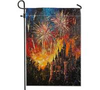 Bandiera da giardino con fuochi d'artificio del castello, dai colori vivaci del tramonto, decorazione per feste all'aperto, decorazione per prato, striscione su entrambi i lati per celebrazione