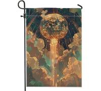 Bandiera da giardino con galassia, palla da discoteca, bandiera dorata scintillante per feste all'aperto, decorazione per la casa, decorazione stagionale per prato su entrambi i lati, 30,5 x 45,7 cm