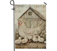Bandiera da giardino con galline bianche con pulcini, decorazione per cortile e cortile, in tessuto su entrambi i lati, 30,5 x 45,7 cm
