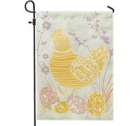 Bandiera da giardino con galline primaverili ed estive, uova di gallina gialle floreali per la decorazione della casa, bandiere da cortile, decorazione per prato esterno in iuta su entrambi i lati