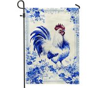 Bandiera da giardino con gallo blu, bandiera decorativa in stile country per la primavera e l'estate, decorazione per la casa su entrambi i lati, in iuta da esterni, 30,5 x 45,7 cm