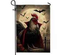Bandiera da giardino con gallo di Halloween, corvo nero con mantello rosso, decorazione per esterni, striscione in iuta su entrambi i lati per decorazione autunnale 30,5 x 45,7 cm