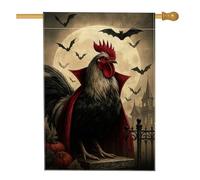 Bandiera da giardino con gallo di Halloween, corvo nero con mantello rosso, decorazione per esterni, striscione in iuta su entrambi i lati per decorazione autunnale 71 x 101 cm