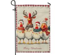 Bandiera da giardino con gallo, galline fantasiose e cappelli di Babbo Natale, colore rosso, su entrambi i lati, bandiere decorative per esterni, patio, prato, portico, balcone, 30,5 x 45,7 cm