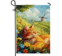 Bandiera da giardino con gatti arancioni primaverili ed estivi, decorazione floreale colorata per la casa e il cortile, decorazione da giardino su entrambi i lati, per gli amanti degli animali, 30,5 x