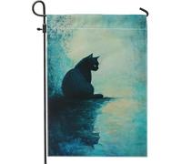 Bandiera da giardino con gatti autunnali e invernali, decorazione per il giardino con cielo notturno blu, decorazione da giardino su entrambi i lati, per la casa e le feste, 30,5 x 45,7 cm