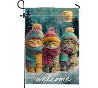 Bandiera da giardino con gatti, cappelli invernali per le feste invernali, colore blu, double face, bandiere decorative per esterni, portico, prato, patio, terrazza, 30,5 x 45,7 cm