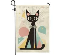 Bandiera da giardino con gatti, motivi geometrici stagionali, decorazione per esterni, elegante bandiera da cortile in iuta su entrambi i lati, per casa accogliente e vacanze 30,5 x 45,7 cm