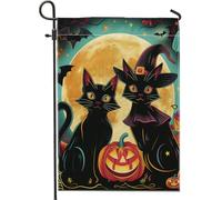 Bandiera da giardino con gatti neri di Halloween, zucca luna piena, decorazione per esterni, vacanza spettrale, decorazione per cortile su entrambi i lati, per l'autunno, 30,5 x 45,7 cm