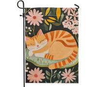 Bandiera da giardino con gatti primaverili ed estivi, decorazione floreale per esterni con gattino arancione che dorme, decorazione per prato su entrambi i lati, perfetta per cortile, casa e feste