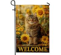 Bandiera da giardino con gatti primaverili ed estivi, striscione decorativo con girasoli gialli, bandiera decorativa su entrambi i lati, decorazione per la casa, cartello di benvenuto per prato