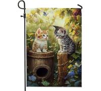 Bandiera da giardino con gattini carini, striscione decorativo colorato per la casa, bandiera da cortile in iuta su entrambi i lati, per amanti degli animali, decorazione per prato all'aperto, 30,5 x