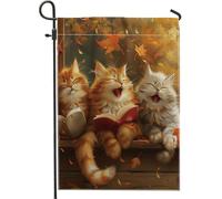 Bandiera da giardino con gattini che cantano autunnali, decorazione per la casa, bandiera da giardino in iuta su entrambi i lati, per feste di vacanza, decorazione per prato all'aperto, 30,5 x 45,7 cm
