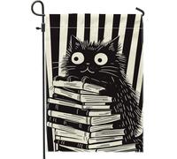 Bandiera da giardino con gattino che legge libri di lettura, bandiera decorativa per la casa, decorazione stagionale per esterni, bandiera da cortile su entrambi i lati per gli amanti degli animali