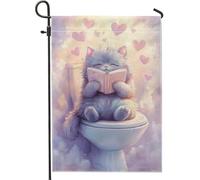 Bandiera da giardino con gattino che legge tra le nuvole, morbido gattino grigio, bandiera decorativa per bagno, bandiera da cortile su entrambi i lati, per interni ed esterni, decorazione per la casa