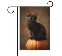 Bandiera da giardino con gattino nero sulla parte superiore di una zucca, in iuta su entrambi i lati, 30,5 x 45,7 cm
