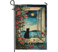Bandiera da giardino con gatto al chiaro di luna, decorazione floreale per la casa e il giardino, bandiera da giardino in iuta su entrambi i lati, decorazione stagionale per esterni, 30,5 x 45,7 cm