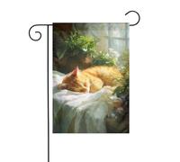 Bandiera da giardino con gatto arancione che dorme Cottagecore Academia, 30 x 45 cm, verticale, double face, decorazione per casa colonica, vacanze, esterni, bandiera da cortile
