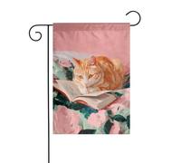 Bandiera da giardino con gatto arancione che legge un libro, 30 x 45 cm, verticale, double face, decorazione per casa colonica, vacanze, esterni, bandiera da cortile