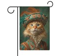 Bandiera da giardino con gatto arancione regale con elegante cappello per vacanze stagionali in iuta double face bandiere esterne 30,5 x 45,7 cm