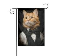 Bandiera da giardino con gatto arancione vestito come un gentiluomo, 30 x 45 cm, verticale, double face, decorazione per casa colonica, vacanze, esterni, bandiera da cortile