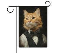 Bandiera da giardino con gatto arancione vestito come un gentiluomo, in iuta su entrambi i lati, 30,5 x 45,7 cm