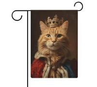 Bandiera da giardino con gatto arancione vestito come un re per le vacanze stagionali in iuta double face per casa cortile bandiere esterne 30,5 x 45,7 cm