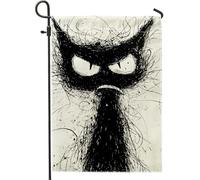 Bandiera da giardino con gatto arrabbiato, decorazione artistica da giardino con felino feroce, doppia faccia, decorazione per prato all'aperto per Halloween, tema autunnale, 30,5 x 45,7 cm