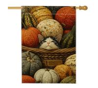 Bandiera da giardino con gatto autunnale, decorazione accogliente con zucca e zucca, striscione autunnale su entrambi i lati, decorazione per la casa del Ringraziamento, stile rustico da fattoria, 71