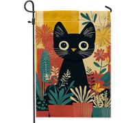 Bandiera da giardino con gatto autunnale, decorazione floreale da giardino, motivo gattino nero, su entrambi i lati, in tela, decorazione per esterni, 30,5 x 45,7 cm