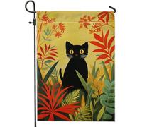 Bandiera da giardino con gatto autunnale, foglie floreali gialle per esterni, bandiere decorative per la casa, bandiera da cortile in iuta su entrambi i lati, decorazione stagionale per prato 30,5 x