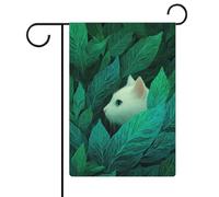Bandiera da giardino con gatto bianco che si nasconde tra le foglie verdi, per le vacanze stagionali, in iuta, double face, per casa, cortile, esterni, 30,5 x 45,7 cm