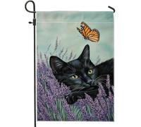 Bandiera da giardino con gatto campo di lavanda, farfalla monarca, decorazione per la casa primaverile ed estate, bandiera da cortile su entrambi i lati per la decorazione del prato esterno, regalo