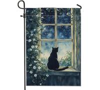 Bandiera da giardino con gatto con cielo notturno, decorazione per la casa e il giardino, in tessuto su entrambi i lati, perfetta per autunno inverno decorazione stagionale 30,5 x 45,7 cm