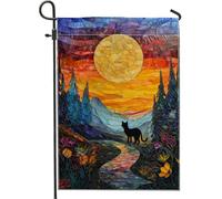 Bandiera da giardino con gatto con tramonto autunnale, decorazione per esterni con gatto e cielo colorato, bandiera per prato in tessuto su entrambi i lati, per decorazione stagionale della casa, 30,5