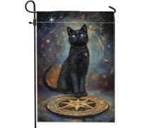 Bandiera da giardino con gatto cosmico, striscione per esterni a tema spazio mistico, bandiera decorativa su entrambi i lati per decorare la casa, feste di Halloween, decorazione per prato 30,5 x 45,7