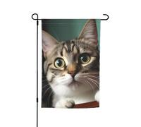 Bandiera da giardino con gatto curioso, 12x18 pollici, stampa fronte-retro, per interni ed esterni, per decorazioni domestiche, striscioni, foto e fondali.