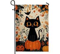 Bandiera da giardino con gatto di Halloween, bandiera floreale con zucca arancione, bandiera decorativa per la casa, bandiera da cortile in iuta su entrambi i lati, per decorazione esterna del prato