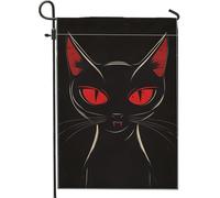Bandiera da giardino con gatto di Halloween, decorazione per la casa felino dagli occhi rossi, bandiere da cortile in iuta su entrambi i lati, decorazione per esterni, cartello spettrale per prato