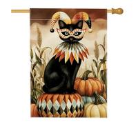 Bandiera da giardino con gatto di Halloween, maschera da giullare colorata con zucca, striscione decorativo per la casa, bandiera da cortile su entrambi i lati, decorazione natalizia per prato