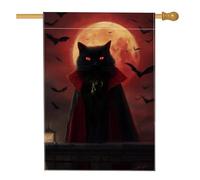 Bandiera da giardino con gatto di Halloween, spettrale luna rossa pipistrelli decorazione per la casa, bandiera in iuta su entrambi i lati, decorazione per esterni, 71 x 101 cm