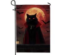 Bandiera da giardino con gatto di Halloween, spettrale luna rossa pipistrelli decorazione per la casa, bandiera in iuta su entrambi i lati, decorazione per esterni, 30,5 x 45,7 cm