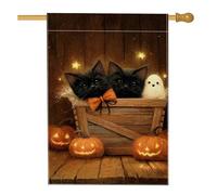Bandiera da giardino con gatto di Halloween, zucca arancione, fantasma decorazione per la casa, bandiera in iuta su entrambi i lati, decorazione per prato all'aperto, 71 x 101 cm