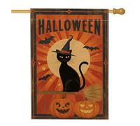 Bandiera da giardino con gatto di Halloween, zucca arancione, scopa, decorazione per la casa, bandiera in iuta su entrambi i lati, decorazione per feste all'aperto per prato, 71 x 101 cm