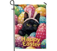 Bandiera da giardino con gatto di Pasqua, decorazione primaverile colorata con uova a pois, bandiera su entrambi i lati, per esterni, prato, decorazione per la casa, 30,5 x 45,7 cm