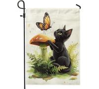 Bandiera da giardino con gatto e farfalla, decorazione autunnale stagionale da cortile, bandiera da prato in stile rustico su entrambi i lati, decorazione per esterni a tema natura, 30,5 x 45,7 cm